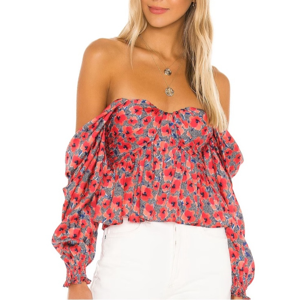 Burna Blouse in Red Poppy Floral House of Harlow 1960